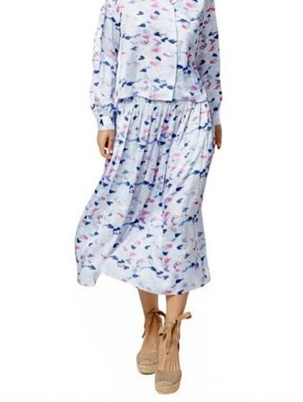 KERRI ROSENTHAL Martin Skirt Brushstrokes Blue Skies Multi Flowy Quiet Luxury L